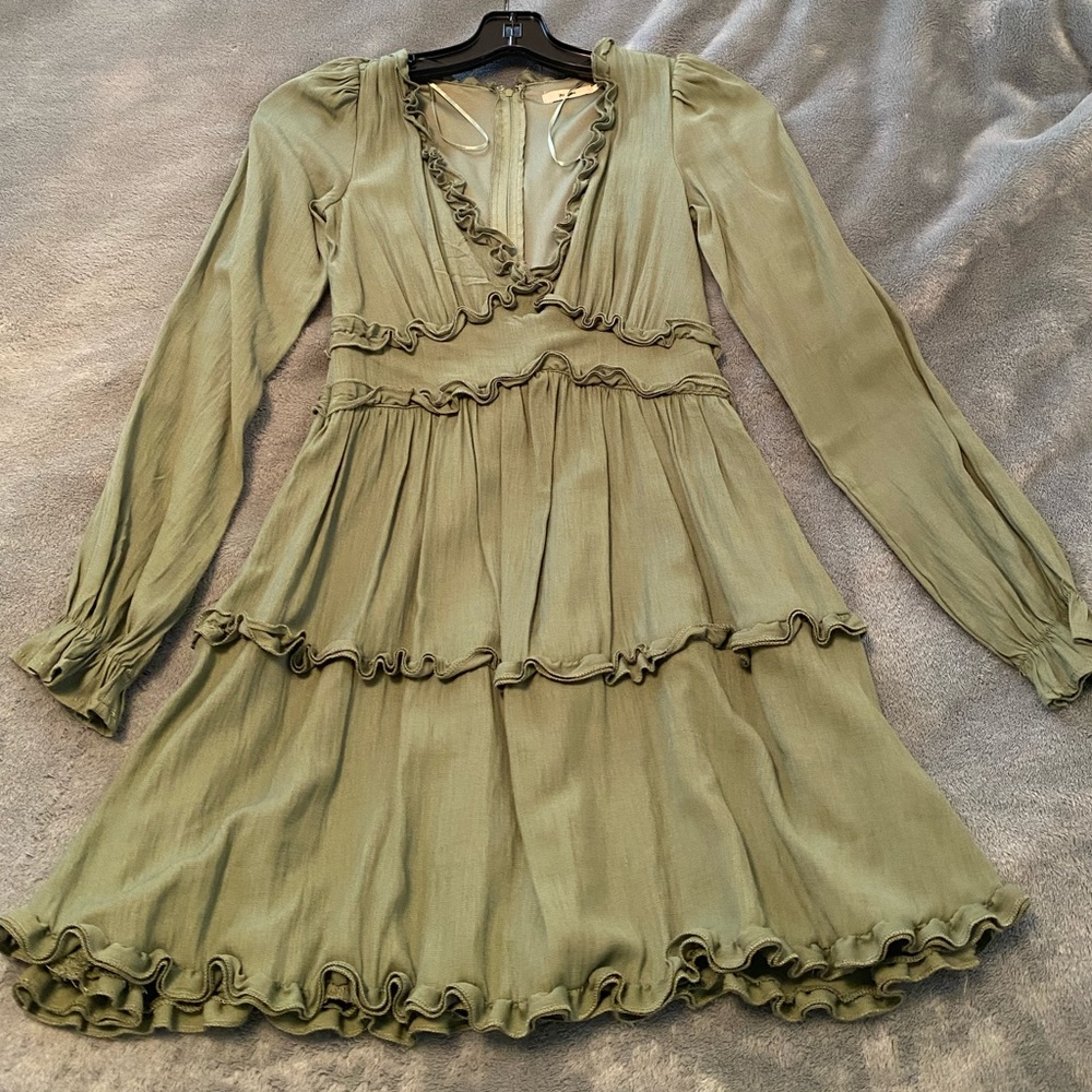 Women's Green Long Sleeve Jewel Neck Sheath Dress - Size 10